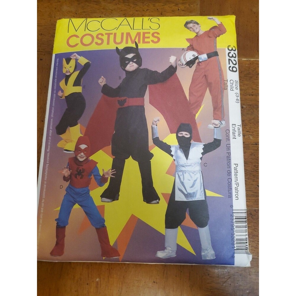 McCall's Costumes Kids Superheros Spider Bat Ninja Pattern Uncut Size 3-6 D